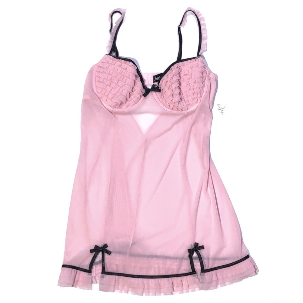 Frederick’s of Hollywood Boudoir Pink Ruffle & Bows Lingerie Chemise Mini Dress